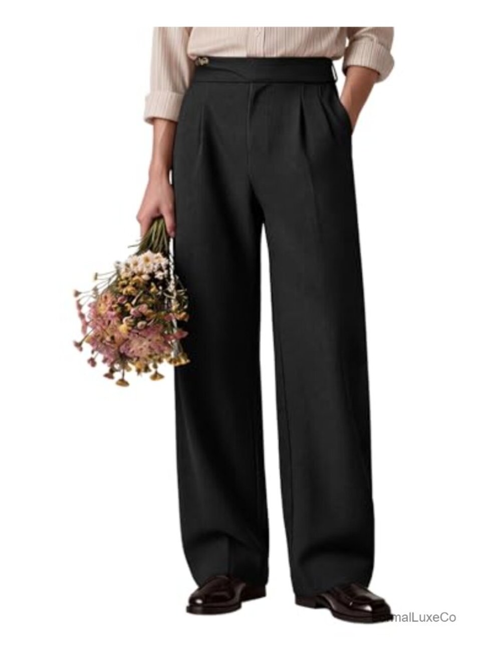 Men's Baggy Pleated Wide Leg Dress Pants Relaxed Fit Trousers